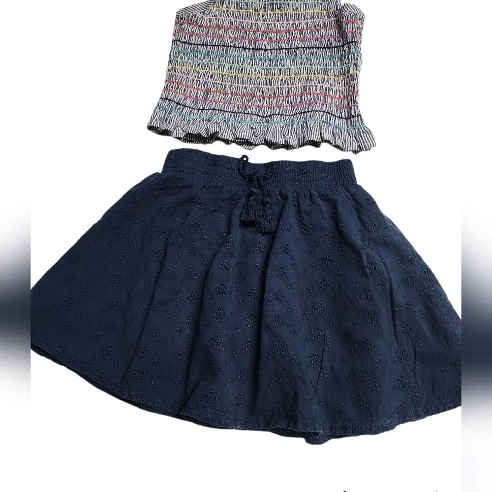 2 Piece Wonder Nation Navy Blue Skort & Smocked Top for Girls Size XS (4…